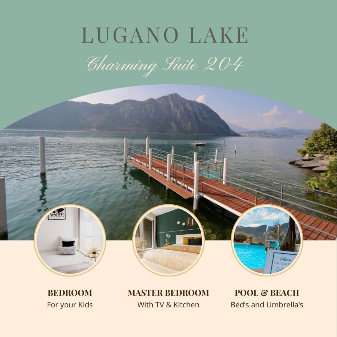 Luganersee, Pool, Strand, Parkplatz, Suite 204 Bissone Bagian luar foto