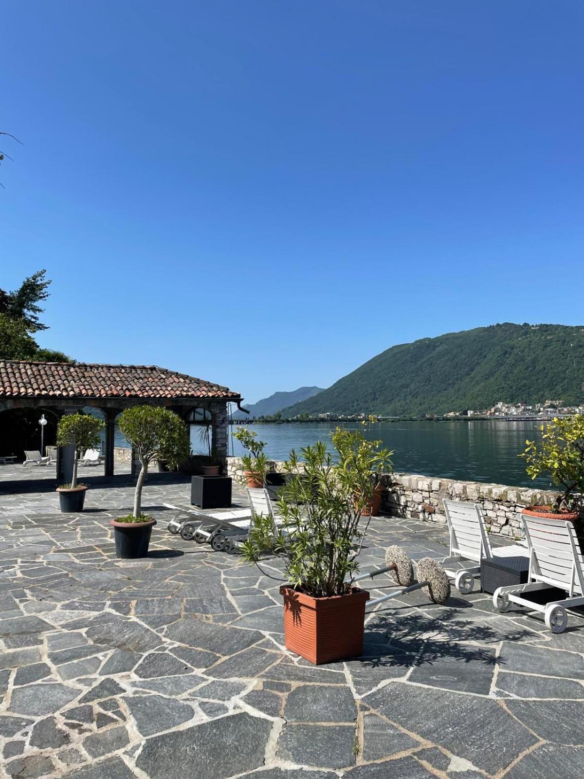 Luganersee, Pool, Strand, Parkplatz, Suite 204 Bissone Bagian luar foto