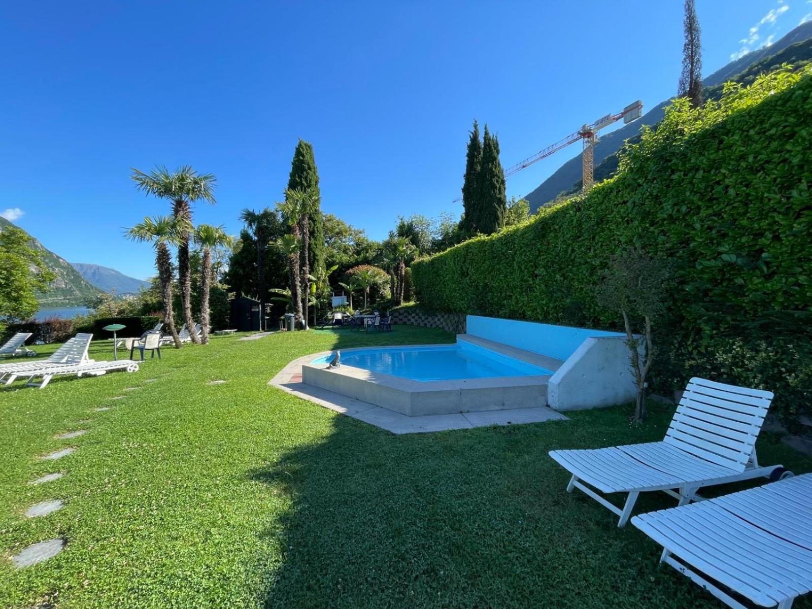 Luganersee, Pool, Strand, Parkplatz, Suite 204 Bissone Bagian luar foto